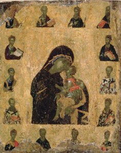 Maagd van tederheid met de heiligen, 1350-1400 door Byzantine